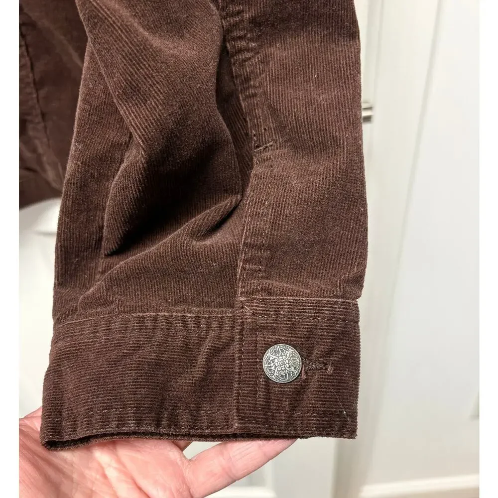 Chico’s Jacket Brown Corduroy Barn Coat Women’s XL Cotton Button Front Utility